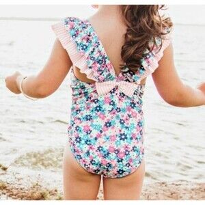 RuffleButts Water Lillies Ruffle V Back Swimsuit Size 4T New With Tags